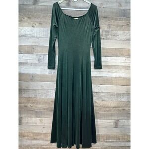 Bonnie Strauss Velvet Maxi Dress Long Sleeve Square Neck Forest Green